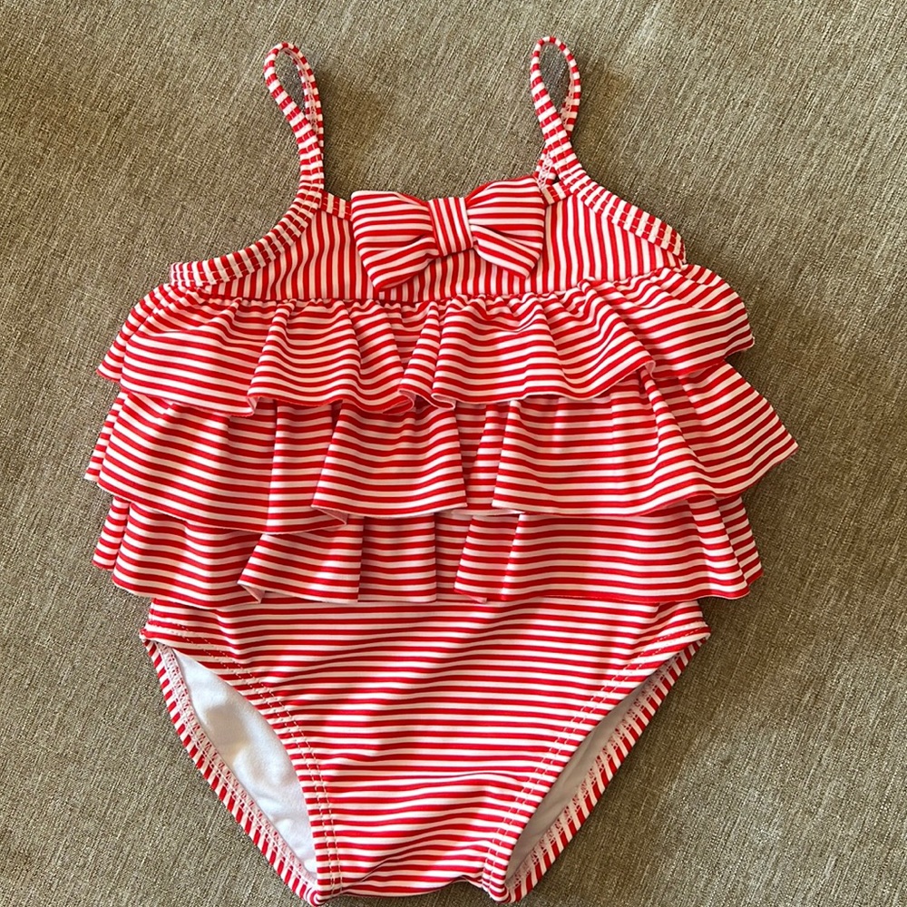 Janie and Jack red and white stripe one piece girls bathing suit